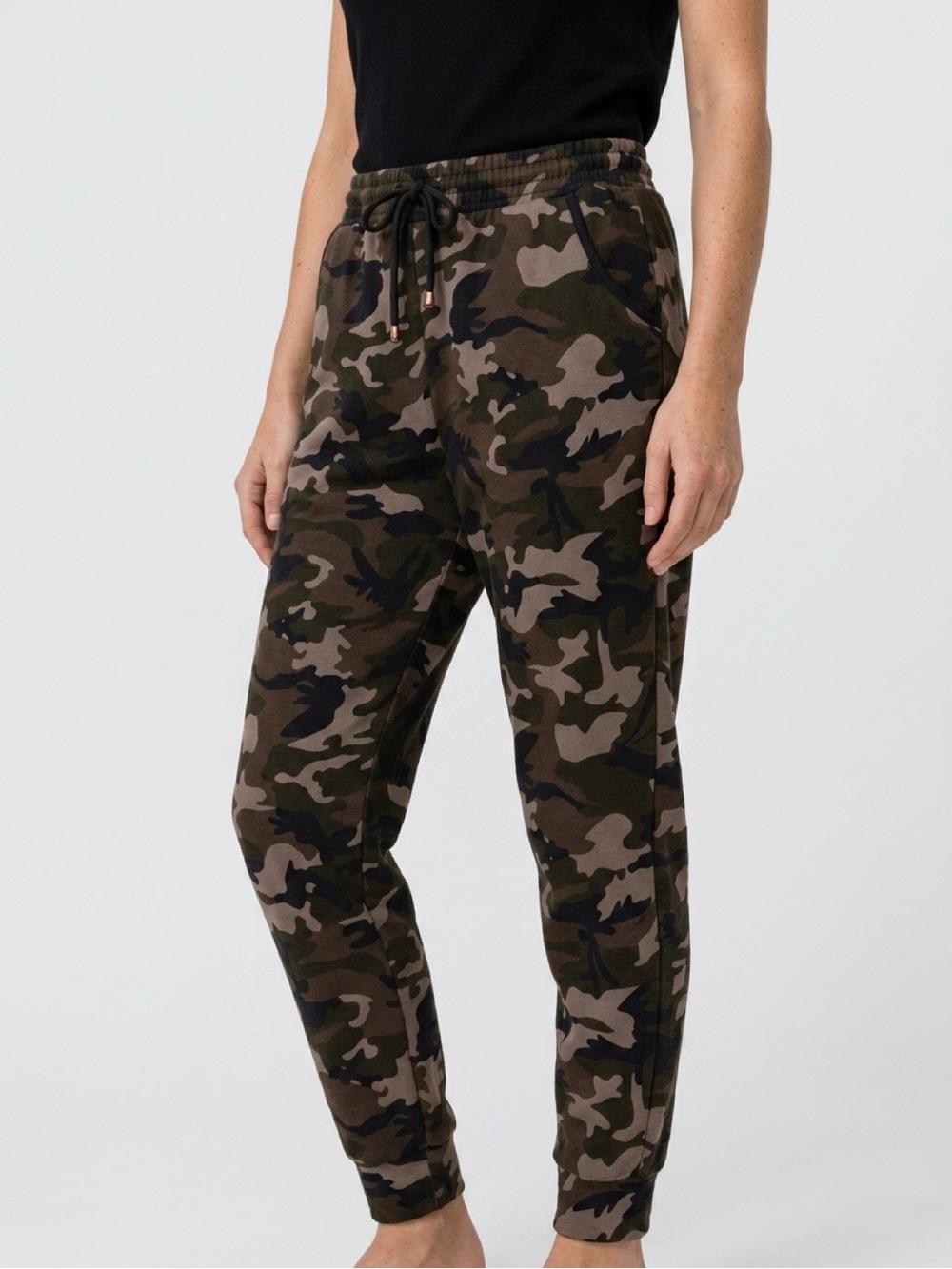 Indero Camo Jogger Pants Womens XL Brown Black Drawstring Casual Pants
